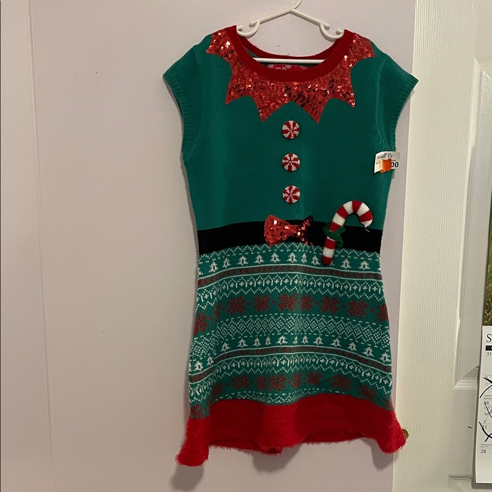 Festive Green and Red Kids Dress